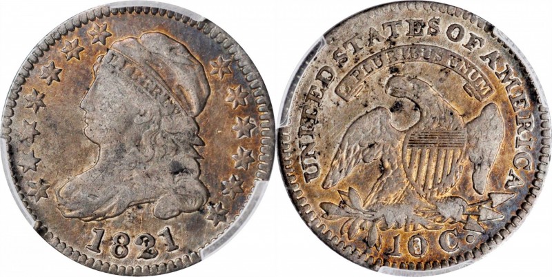 1821 Capped Bust Dime. Large Date. VF-25 (PCGS).
PCGS# 4496.
Estimate: $150.00