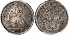 1839-O Liberty Seated Dime. No Drapery. VF-30 (PCGS).
PCGS# 4572. NGC ID: 237Y.
Estimate: $150.00