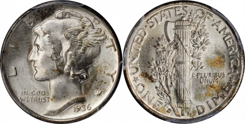 1936-D Mercury Dime. MS-67 (PCGS). CAC.
PCGS# 5000. NGC ID: 23JG.
Estimate: $3...