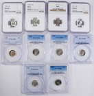 Lot of (10) Certified Mint State Roosevelt Dimes.
Included are: 1948 MS-66 FT (NGC); 1950-D MS-67 (NGC); 1958 MS-67 (PCGS); (2) 1958 MS-66 (PCGS); 19...