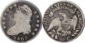 1809 Capped Bust Half Dollar. O-109a. IIIII Edge. Good-6 (PCGS). CAC.
PCGS# 39387. NGC ID: 24ES.
Estimate: $75.00