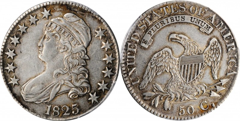 1825 Capped Bust Half Dollar. EF-40 (PCGS).
PCGS# 6142. NGC ID: 24FL.
Estimate...