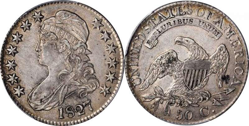 1827 Capped Bust Half Dollar. O-131. Rarity-2. Square Base 2. AU-50 (PCGS).
PCG...