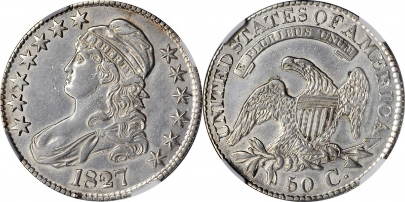 1827 Capped Bust Half Dollar. Square Base 2. AU Details--Cleaned (NGC).
PCGS# 6...