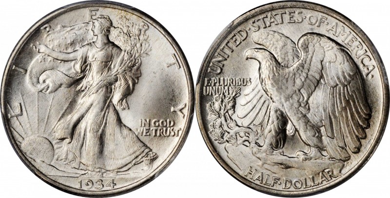 1934 Walking Liberty Half Dollar. MS-66 (PCGS).
PCGS# 6592. NGC ID: 24RF.
Esti...
