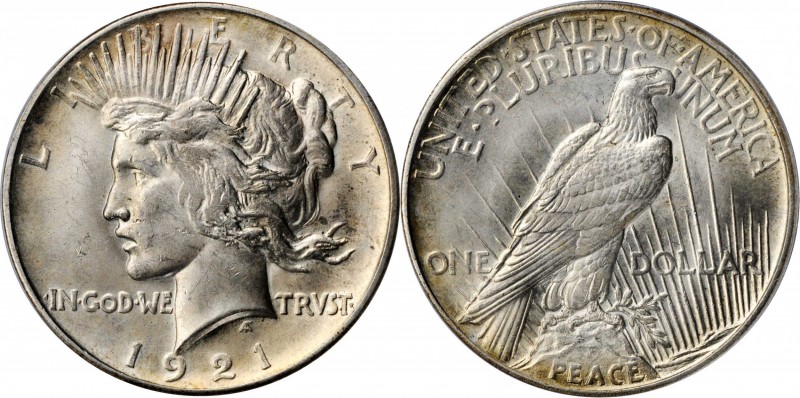 1921 Peace Silver Dollar. High Relief. MS-63+ (PCGS).
PCGS# 7356. NGC ID: 2U4E....