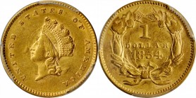 1854 Gold Dollar. Type II. AU-58 (PCGS).
PCGS# 7531. NGC ID: 25C3.
Estimate: $550.00