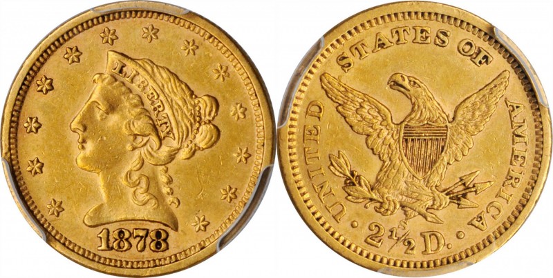 1878-S Liberty Head Quarter Eagle. AU-55 (PCGS).
PCGS# 7829. NGC ID: 25KZ.
Est...