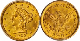 1903 Liberty Head Quarter Eagle. MS-63 (PCGS).
PCGS# 7855. NGC ID: 25LU.
Estimate: $300.00