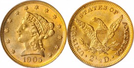 1905 Liberty Head Quarter Eagle. MS-63 (PCGS).
PCGS# 7857. NGC ID: 25LW.
Estimate: $300.00