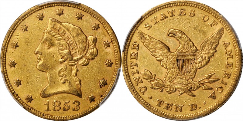 1853 Liberty Head Eagle. EF-45 (PCGS).
PCGS# 8610. NGC ID: 263E.
Estimate: $75...