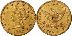 1853 Liberty Head Eagle. EF-45 (PCGS).
PCGS# 8610. NGC ID: 263E.
Estimate: $750.00