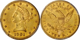 1901-O Liberty Head Eagle. AU-58 (PCGS). CAC.
PCGS# 8748. NGC ID: 267R.
Ex New Orleans Gold Hoard.
Estimate: $675.00