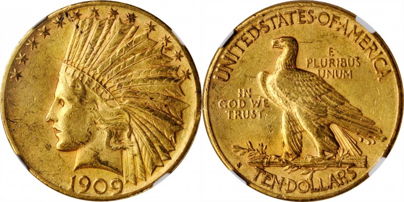1909-S Indian Eagle. AU-58 (NGC).
PCGS# 8864. NGC ID: 28GP.
Estimate: $750.00