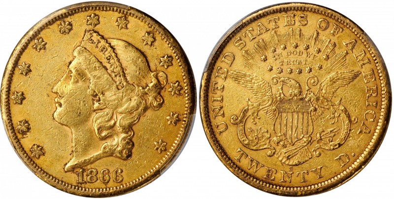 Lot of (2) 1866-Dated Liberty Head Double Eagles. Motto. AU Details (PCGS).
Inc...
