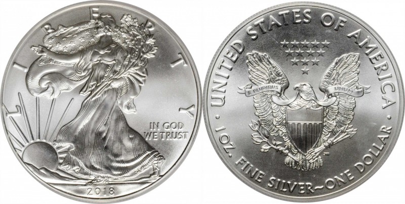 Lot of (4) 2018 Silver Eagles. First Strike. MS-69 (PCGS).
Two examples are cer...