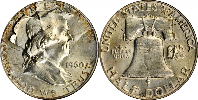 1960-D Franklin Half Dollar--Clamshell Lamination--MS-60 Details--Damaged (ANACS...
