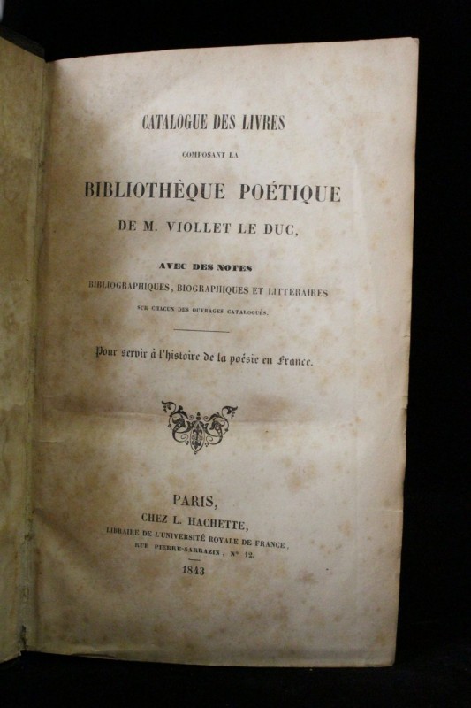 ANONYMOUS. Catalogue des livres composant la bibliothèque poétique de M. Viollet...