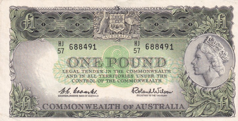 Australia, 1 Pound, 1961, XF,p34b

Serial Number: HJ/57 688491
Estimate: 75 -...