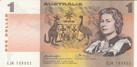 Australia, 1 Dollar, 1974, AUNC,p42a
Portrait of Queen Elizabeth II
Serial Number: CJK 169903
Estimate: 15 - 30 USD