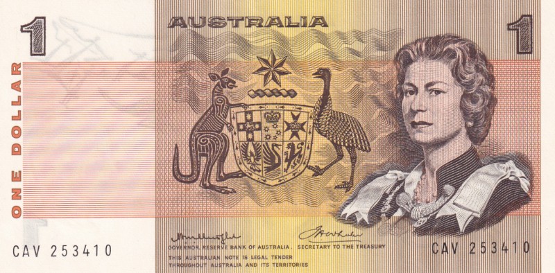 Australia, 1 Dollar, 1976, UNC,p42b

Serial Number: CAV 253410
Estimate: 15 -...