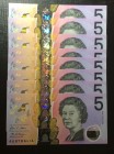 Australia, 5 Dollars, 2016, UNC,p62, (Total 8 consecutive banknotes)

Serial Number: DK 162554302-9
Estimate: 50 - 100 USD