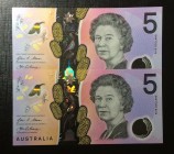 Australia, 5 Dollars, 2016, UNC,p62, (Total 2 consecutive banknotes)

Serial Number: AG 1625555102-3
Estimate: 20 - 40 USD