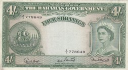 Bahamas, 4 Shillings, 1953, XF,p13d
Queen II.Elizabeth potrait
Serial Number: A/3 778649
Estimate: 90 - 180 USD