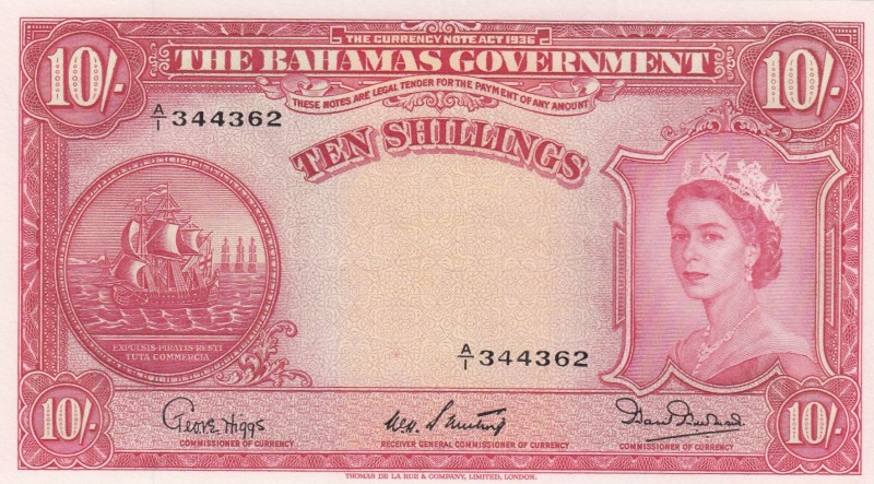 Bahamas, 10 Shillings, 1953, UNC,p14b

Serial Number: A/1 344362
Estimate: 50...