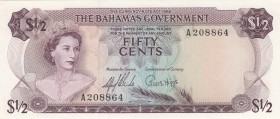 Bahamas, 1/2 Dollar, 1965, UNC,p17a

Serial Number: A 208864
Estimate: 40 - 80 USD