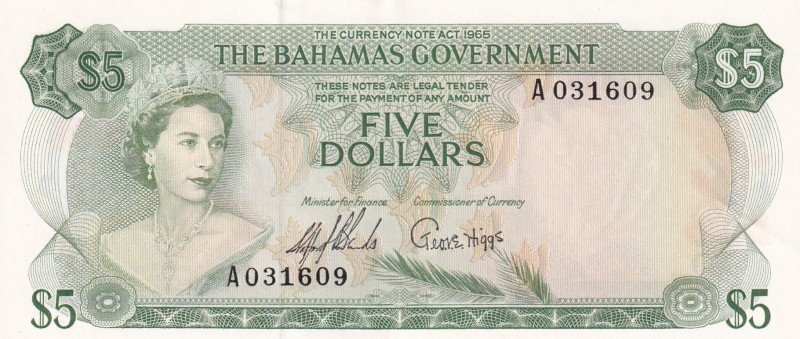 Bahamas, 5 Dollars, 1965, UNC,p20a

Serial Number: A 031609
Estimate: 400 - 8...