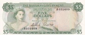 Bahamas, 5 Dollars, 1965, UNC,p20a

Serial Number: A 031609
Estimate: 400 - 800 USD