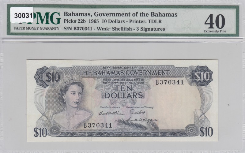Bahamas, 10 Dollars, 1965, XF,p22b
PMG 40
Serial Number: B 370341
Estimate: 1...