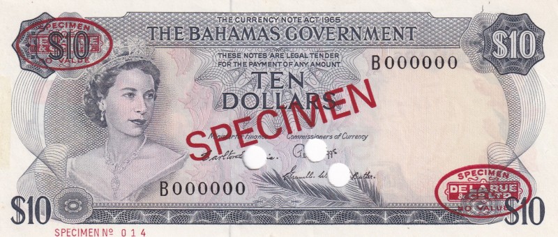 Bahamas, 10 Dollars, 1965, UNC,p23s, SPECİMEN

Serial Number: B 000000
Estima...