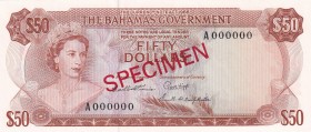 Bahamas, 50 Dollars, 1965, UNC,p24s, SPECİMEN
3 signed specimen banknotes, this bank note has no normal edition
Serial Number: A 000000
Estimate: 1...