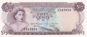 Bahamas, 1/2 Dollar, 1968, UNC,p26a

Serial Number: C 312621
Estimate: 50 - 100 USD