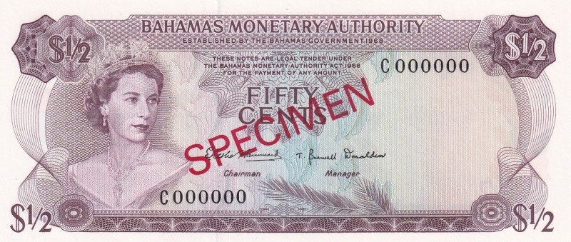 Bahamas, 1/2 Dollar, 1968, UNC,p26s , SPECİMEN

Serial Number: C 00000
Estima...