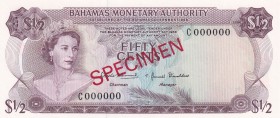 Bahamas, 1/2 Dollar, 1968, UNC,p26s , SPECİMEN

Serial Number: C 00000
Estimate: 75 - 150 USD