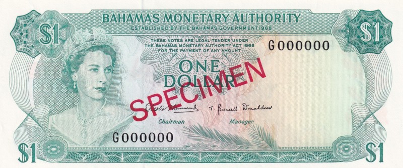 Bahamas, 1 Dolar, 1968, UNC,p27s, SPECİMEN

Serial Number: G 00000
Estimate: ...