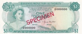Bahamas, 1 Dolar, 1968, UNC,p27s, SPECİMEN

Serial Number: G 00000
Estimate: 125 - 250 USD