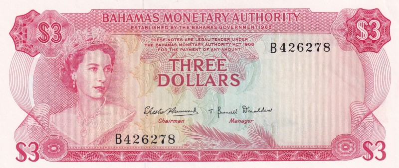 Bahamas, 3 Dollars, 1968, UNC,p28a

Serial Number: B 426278
Estimate: 100 - 2...