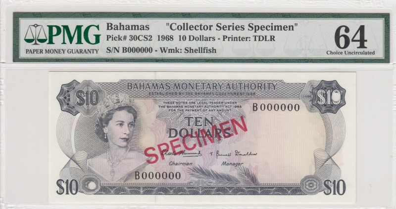 Bahamas, 10 Dollars, 1968, UNC,pCS2, SPECIMEN
Collector series, p30 overprint, ...