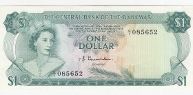 Bahamas, 1 Dollar, 1974, AUNC,p35a
Portrait of Queen Elizabeth II
Serial Number: J/I 085652
Estimate: 20 - 40 USD