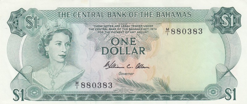 Bahamas, 1 Dollar, 1974, AUNC (+),p35b

Serial Number: M/1 880383
Estimate: 4...