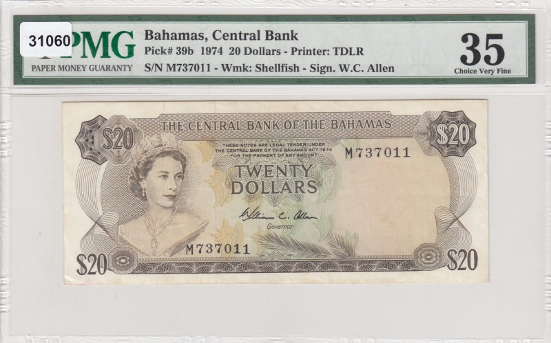 Bahamas, 20 Dollars, 1974, VF,p39b
PMG 35
Serial Number: M737011
Estimate: 35...