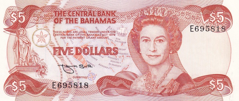 Bahamas, 5 Dollars, 1984, UNC,p45b

Serial Number: E 695818
Estimate: 100 - 2...