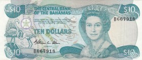 Bahamas, 10 Dollars, 1984, VF,p46a
Queen II.Elizabeth potrait 
Serial Number: B667918
Estimate: 60 - 120 USD