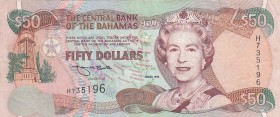 Bahamas, 50 Dollars, 1996, VF,p61
Queen II.Elizabeth potrait 
Serial Number: H735196
Estimate: 75 - 150 USD