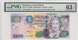 Bahamas, 100 Dollars, 2009, UNC,p76
PMG 63 EPQ
Serial Number: B249327
Estimate: 150 - 300 USD