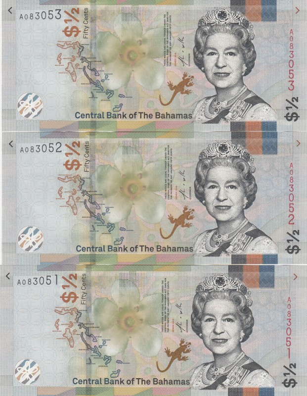 Bahamas, 1/2 Dollar, 2019, UNC,pNew , (Total 3 consecutive banknotes)

Serial ...